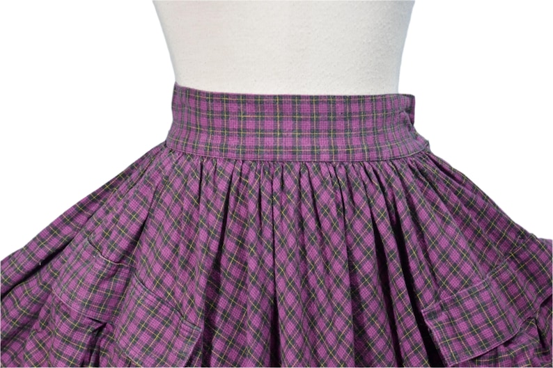 80s Full Skirt with Pockets, Purple Plaid 24" Waist image 3