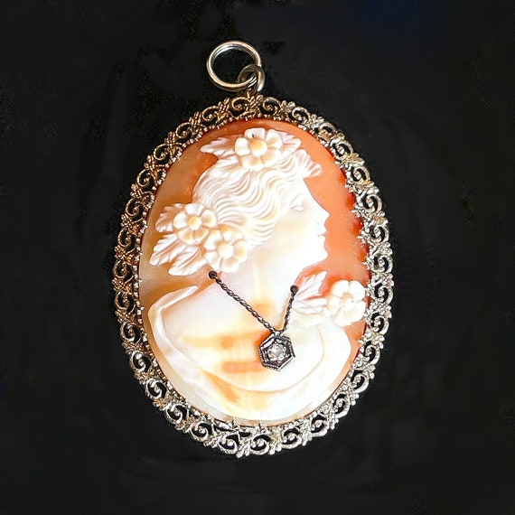 14K White Gold Antique Cameo Pendant/Brooch, Vict… - image 1