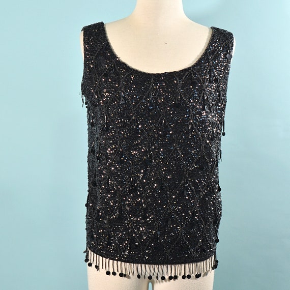 Vintage Black Sequin/Beaded Top, 60s GO GO Sparkl… - image 2