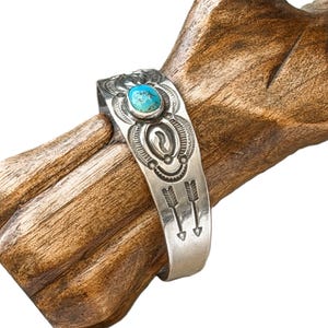 Vintage Sterling Silver Turquoise Stamped Native American Bracelet Size: 7 3/4"