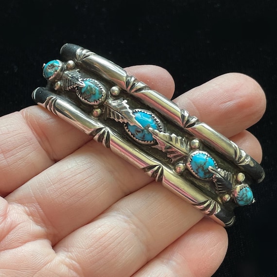 G.A. Vintage 60s Sterling Turquoise Leaf Applique Bracelet