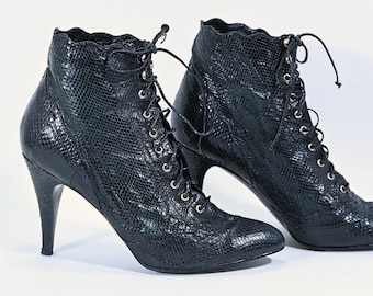 Genuine Snakeskin Ankle Boots: Goth High Heel Booties, The Wild Pair (Size 8.5)