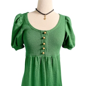Vintage 60s Kelly Green Knit Maxi Dress, Puff Sleeve Mod Dress XS/S