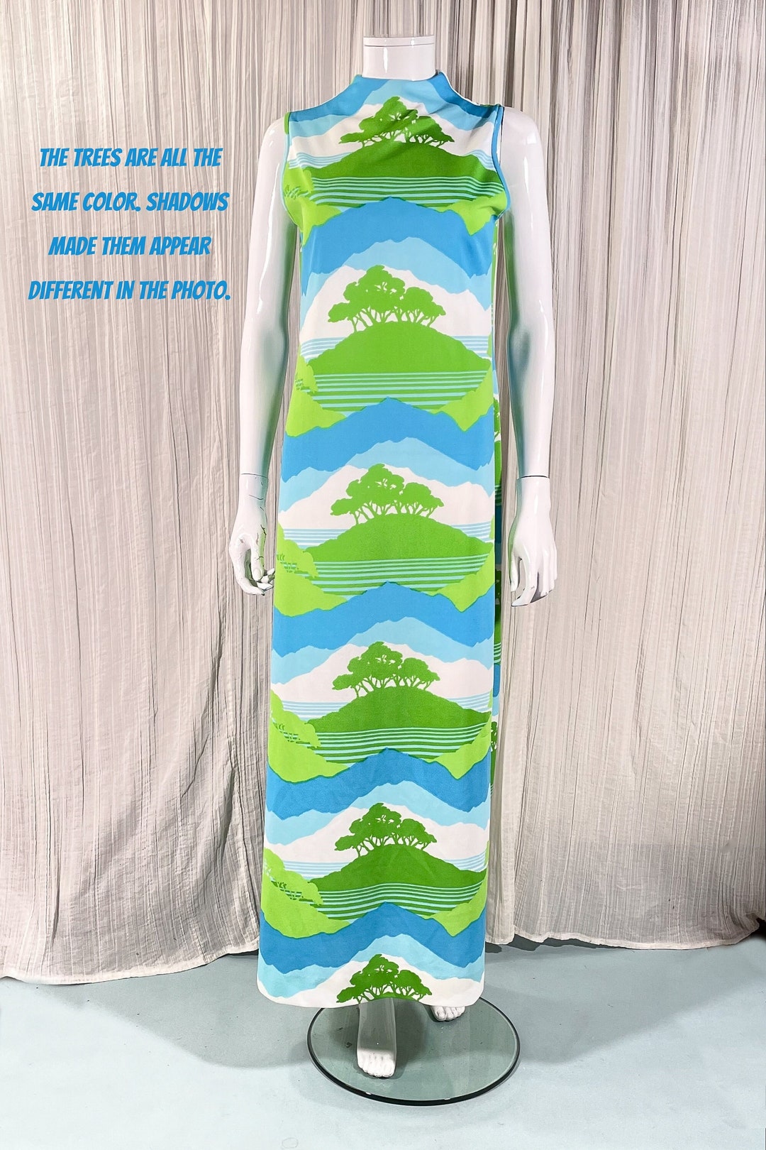 Vintage Maxi Dress Trees/Nature/Novelty Print, Bohemian Hippie Dress S
