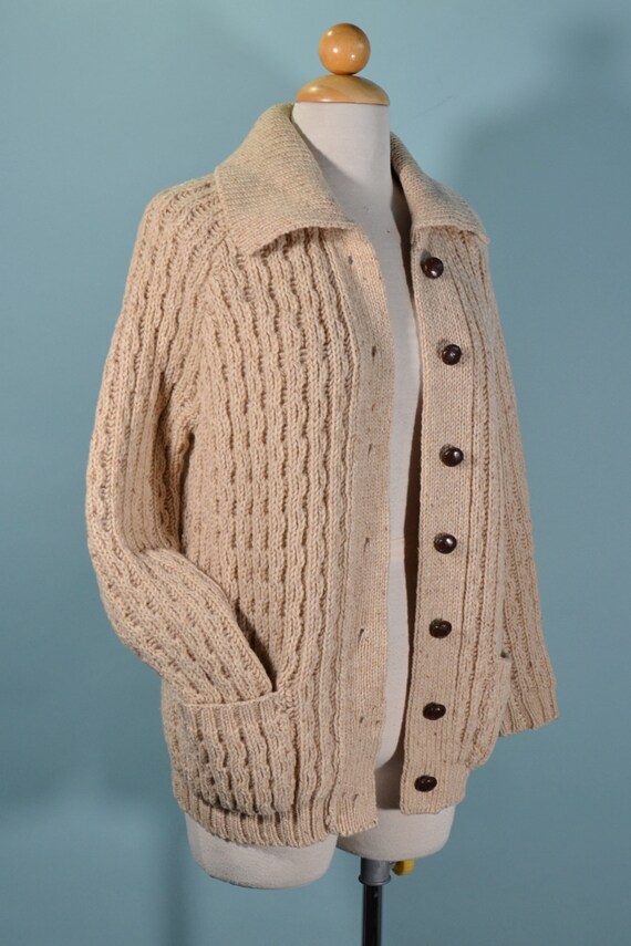 Vintage 60s/70s Chunky Hand Knit Cardigan Cottage… - image 5