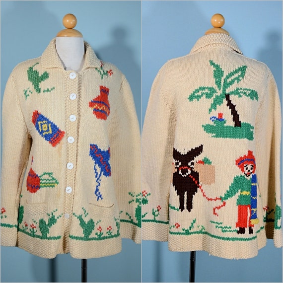 Vintage 50s Mexican Theme Souvenir Chunky Knit Car