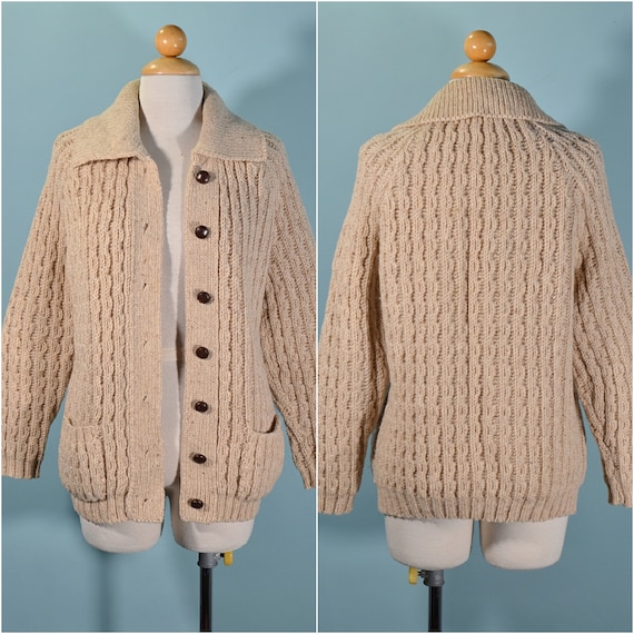 Vintage 60s/70s Chunky Hand Knit Cardigan Cottage… - image 1