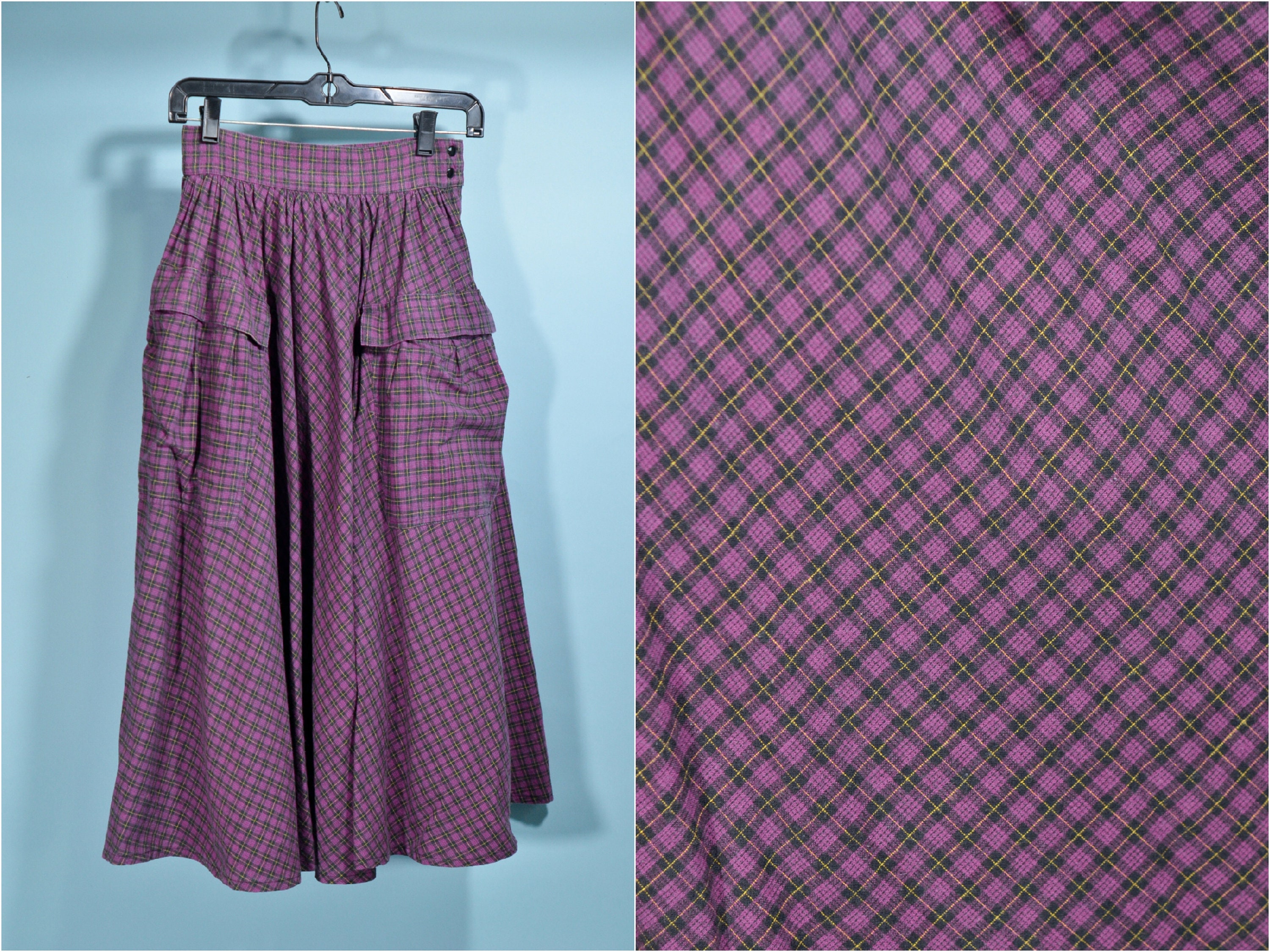 Purple Plaid Full Skirt Huge Pockets Cottagecore Prairie | Etsy