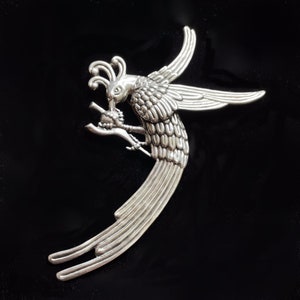 Vintage 40s Los Castillo Sterling Bird Brooch, Large Aztec Quetzacoatl Pin #642