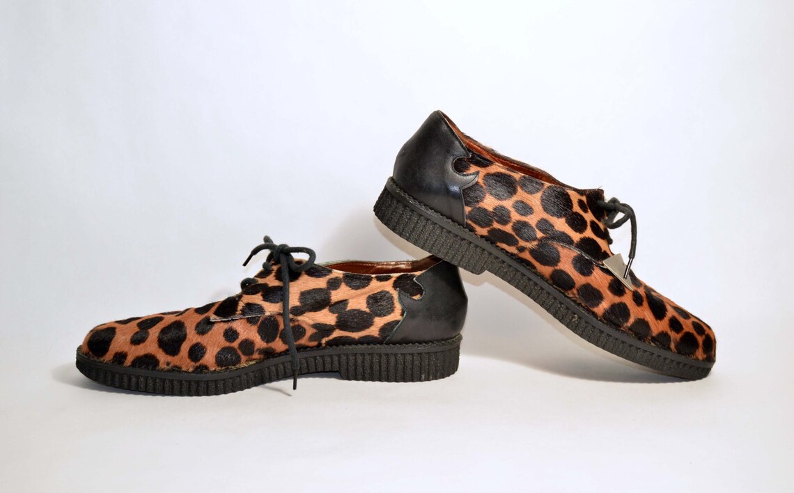 Vintage 80s Leopard Oxfords Creepers Rockabilly Lace Up Shoes/ Etsy