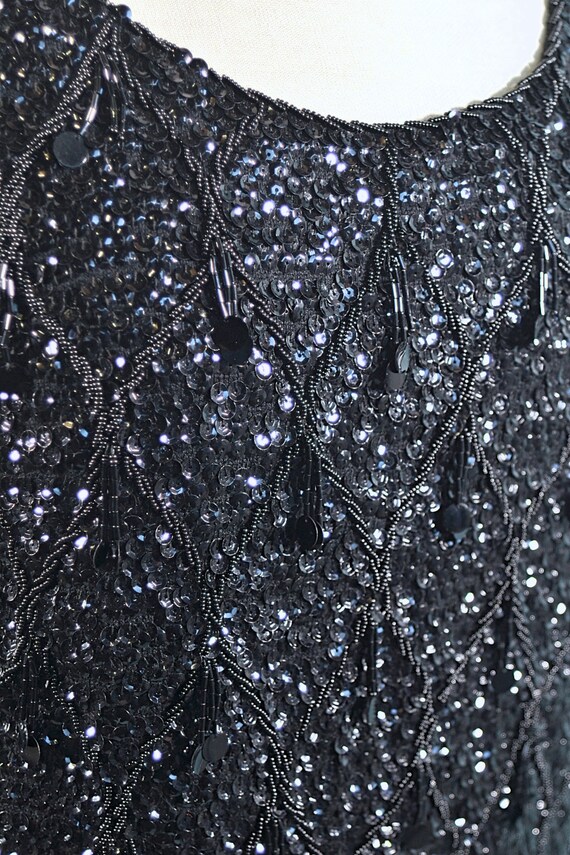 Vintage Black Sequin/Beaded Top, 60s GO GO Sparkl… - image 4