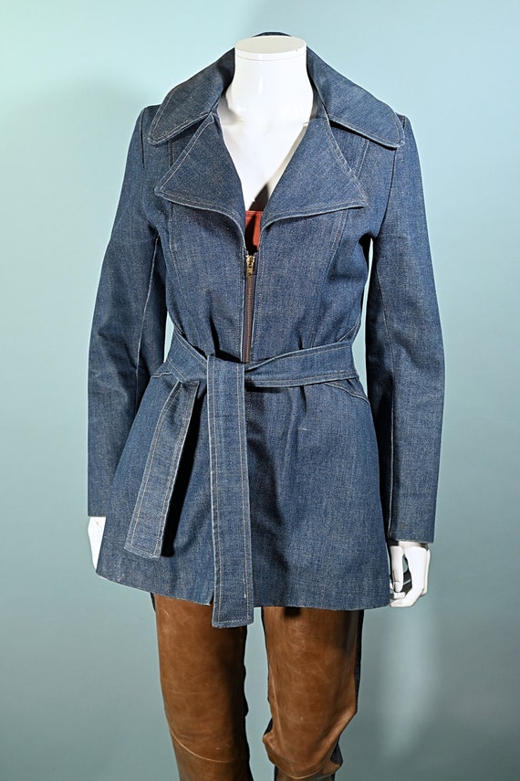 Vintage 60s/70s Denim Mini Coat, Hippie Mod Belted