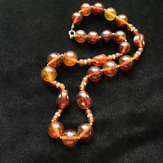 Vintage Swirl Bakelite Beaded Necklace with Rhine… - image 6