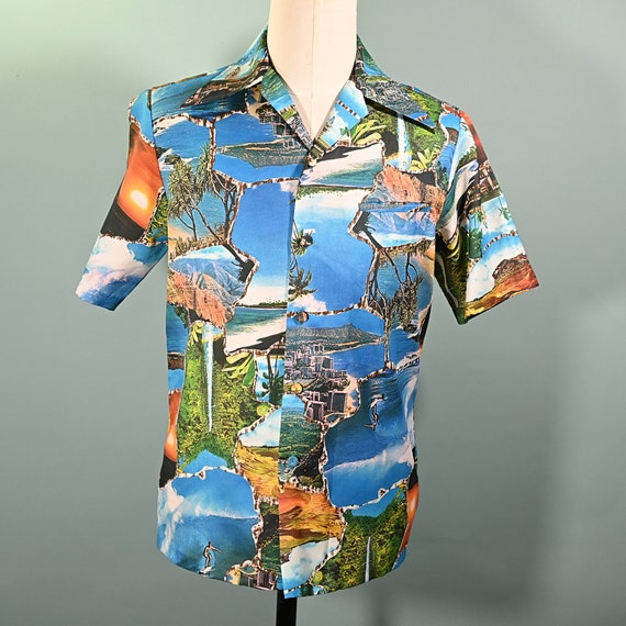 Liberty House/Iolani Vintage 70s Photo Image Hawaiian Shirt S 