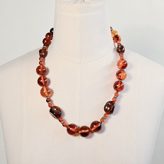 Vintage Swirl Bakelite Beaded Necklace with Rhine… - image 2