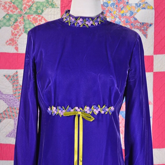 Vintage 60s Mod Purple Velvet Maxi Dress, Hippie … - image 1