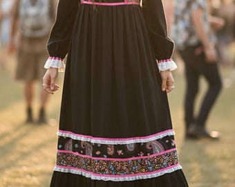 Vintage Granny Prairie Dress, Gunne Style Hippie Festival Dress S