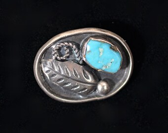 Signed Platero Navajo Old Pawn Sterling Turquoise Brooch, 7.7 Grams