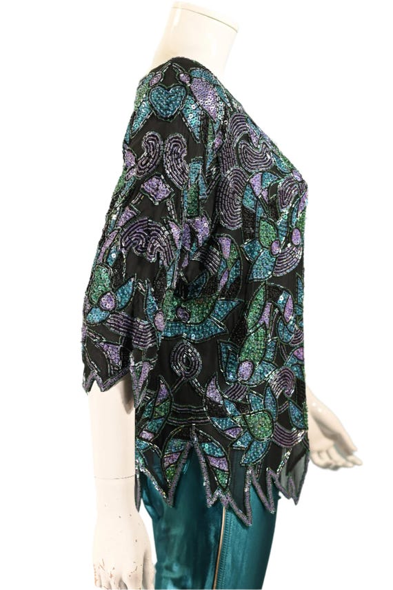 Vintage 70s/80s Heavily Beaded Sequin Top, Deco F… - image 7