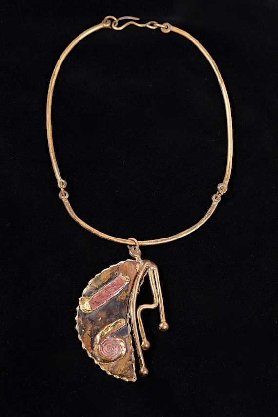 Collier Vintage Années 1970 - Design Moderniste En Métal - Bijou Ancien Occasion