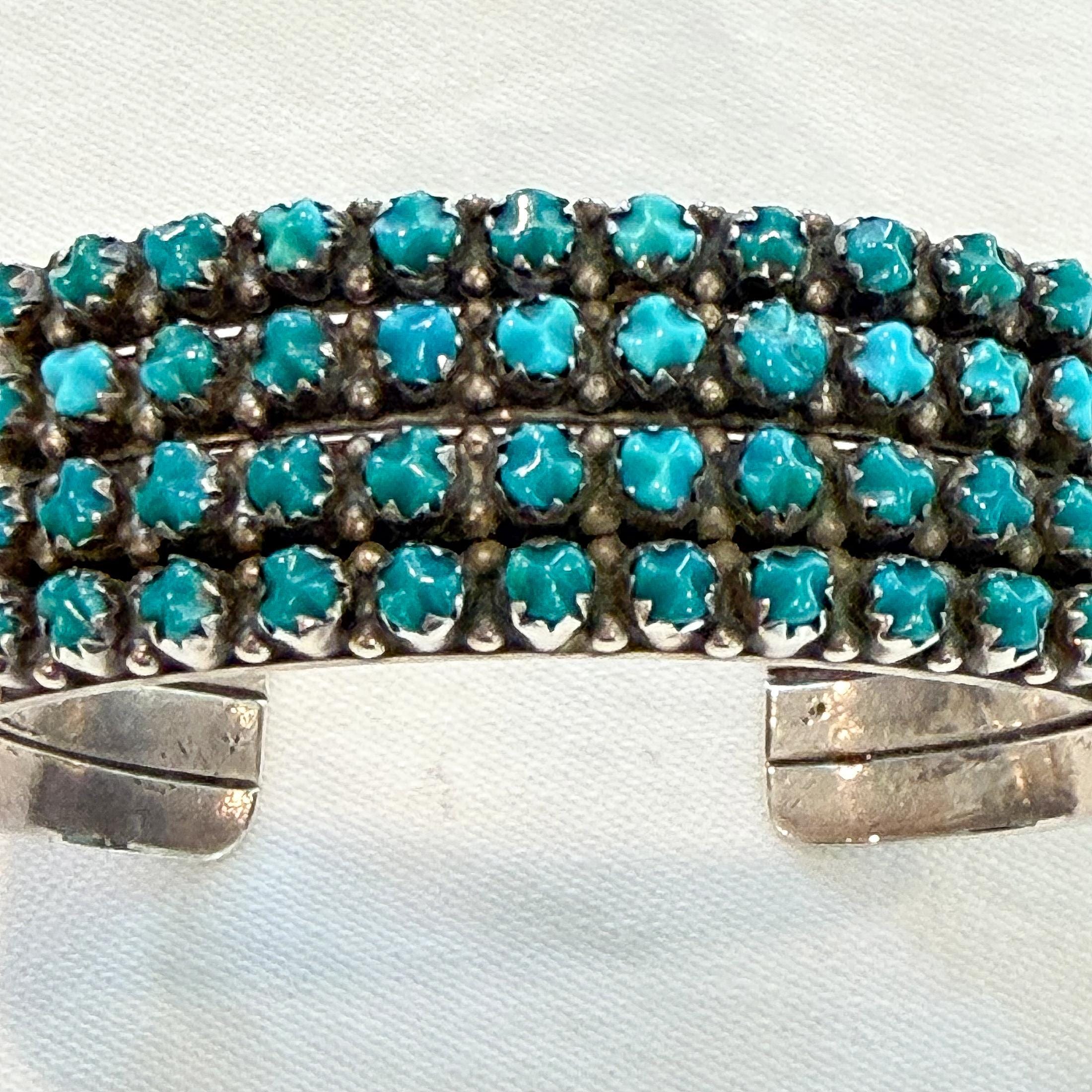Zuni Snake Eye Turquoise Cuff Bracelet, Signed LJ Lonasee, Native