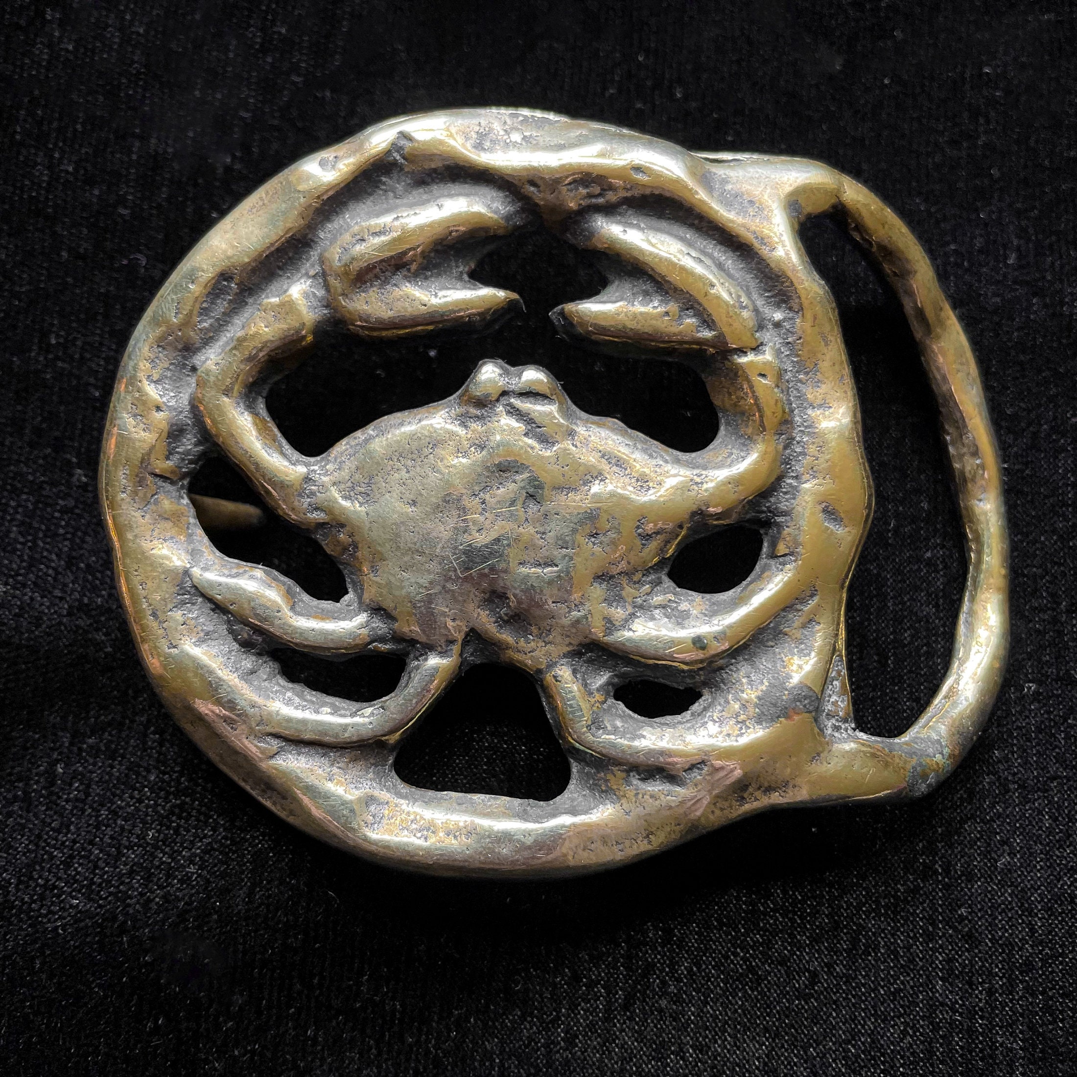 Vintage 70s Cancer (the crab) Belt Buckle, Zodiac Celestial Hippie Horoscope Brutalist Buckle