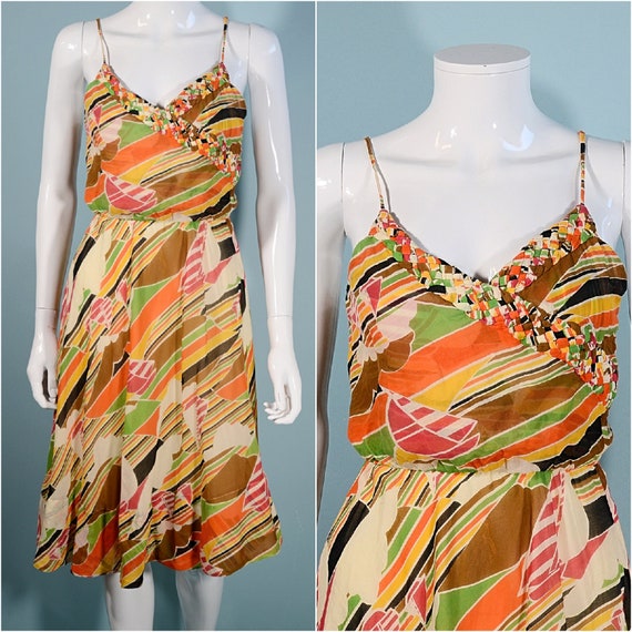 Vintage 70s Spaghetti Strap Summer Dress, Nautica… - image 2