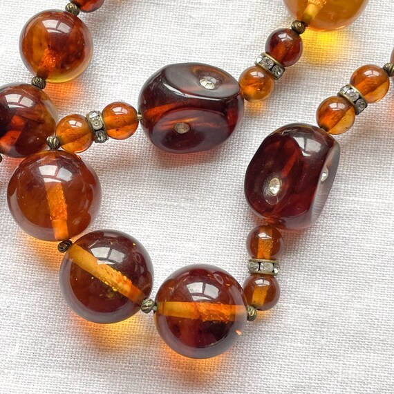 Vintage Swirl Bakelite Beaded Necklace with Rhine… - image 3