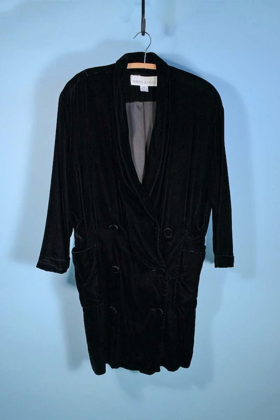 Norma Kamali Vintage Black Velvet Coat, Double Br… - image 2