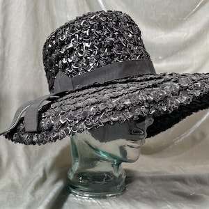 Vintage 60s Black Woven Sun Hat SZ 22/S