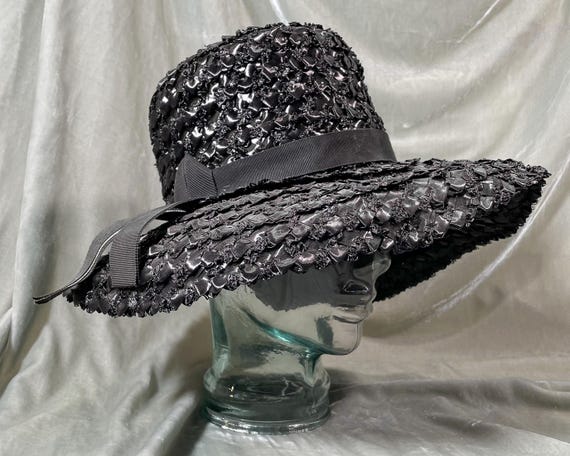Vintage 60s Black Woven Sun Hat SZ 22/S - Etsy Israel display picture 1