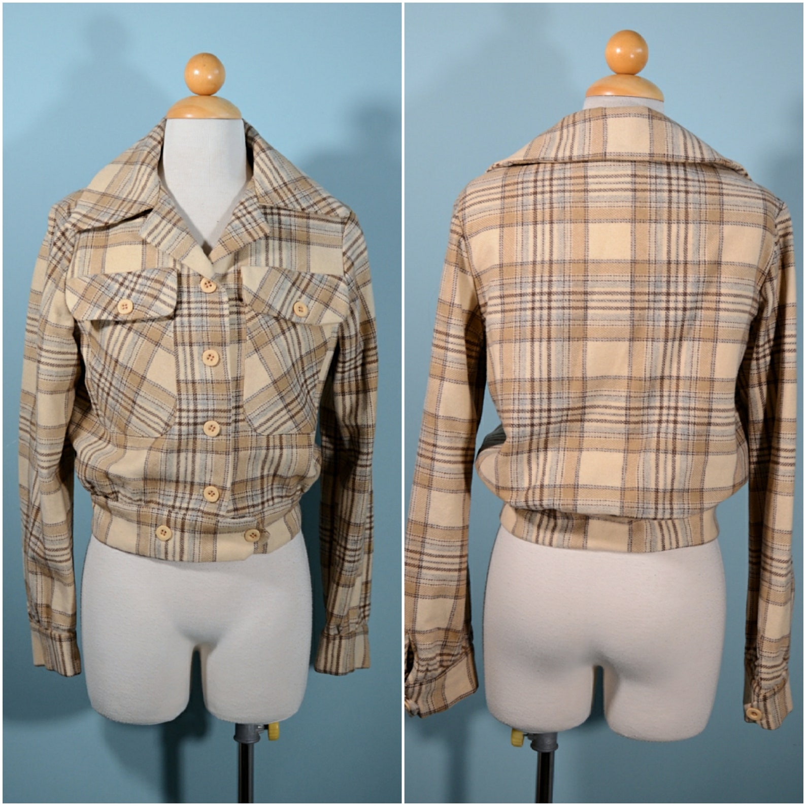 Trousers Up 70s Wool Plaid Bomber Jacket M main image 1