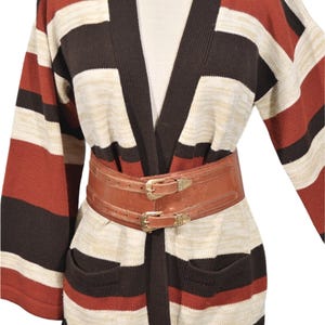 Vintage 60s/70s Striped Cardigan Sweater, Acrylic Knit Sweater L