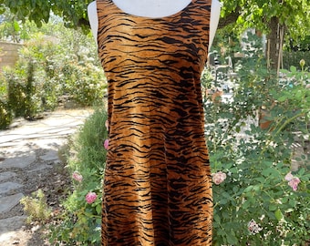 Betsey Johnson 90s Velvet Tiger Print Mini Dress S