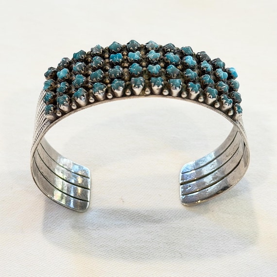 Zuni Snake Eye Turquoise Cuff Bracelet, Signed LJ Lonasee, Native
