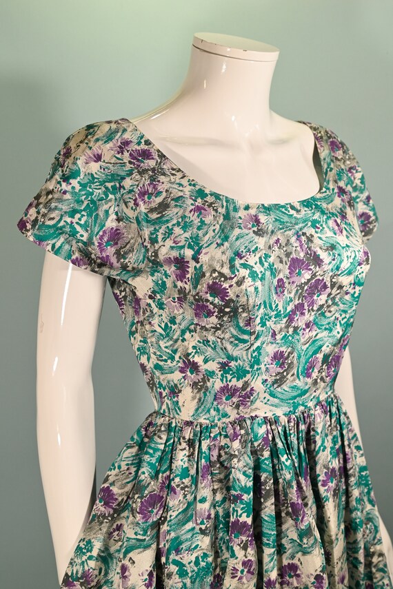 Vintage 50s Abstract Floral Print Dress, Mid Cent… - image 7