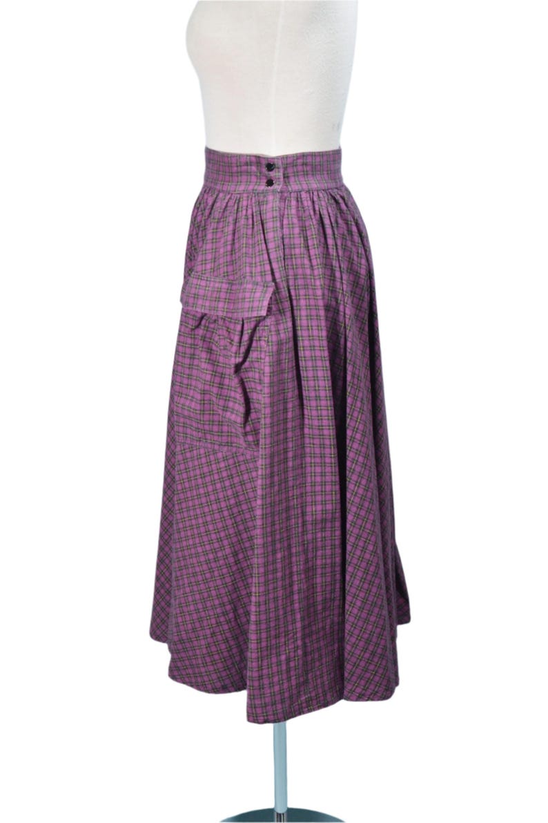 80s Full Skirt with Pockets, Purple Plaid 24" Waist image 6
