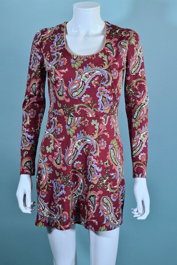 1960s Mod Paisley Print Mini Dress S - image 5