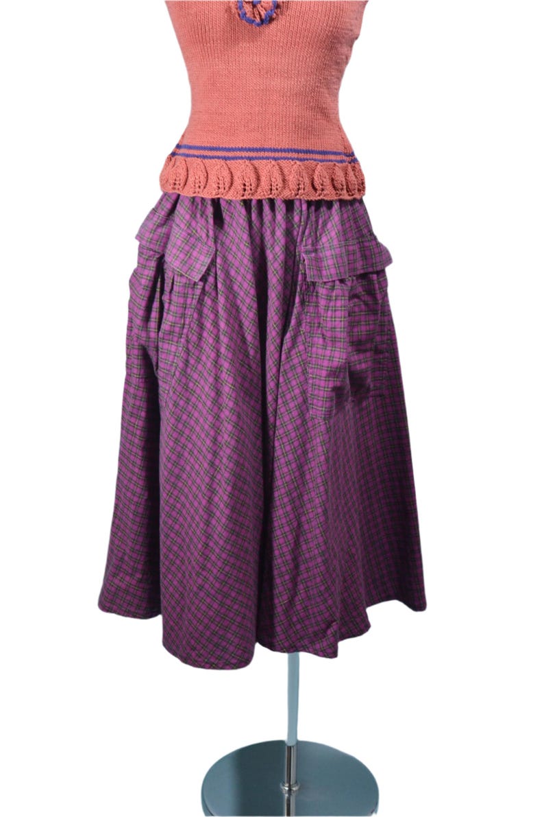 80s Full Skirt with Pockets, Purple Plaid 24" Waist image 9