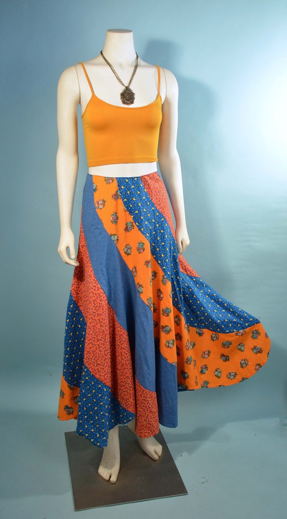 Vintage 70s Patchwork Skirt, Cottagecore Swirl Ma… - image 9