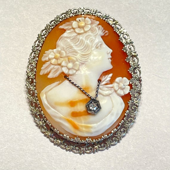 14K White Gold Antique Cameo Pendant/Brooch, Vict… - image 2