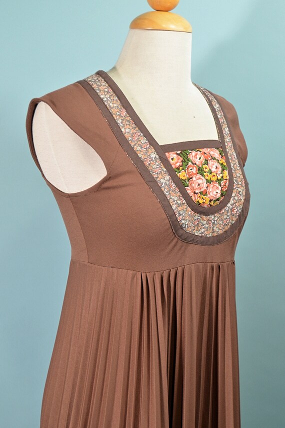 70s Patchwork Empire Waist Dress, OOPS of Califor… - image 6