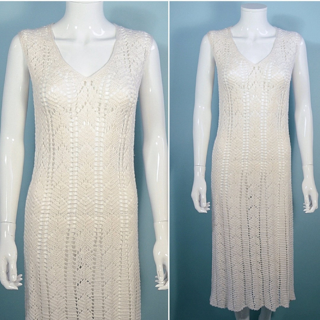 Vintage 60s Mod Cream Crochet Long Dress S - Etsy