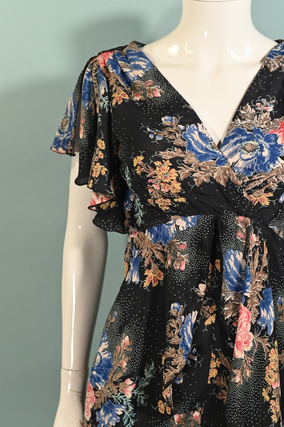 40s Tie Neck Flutter Sleeve Floral Sweetheart Dress