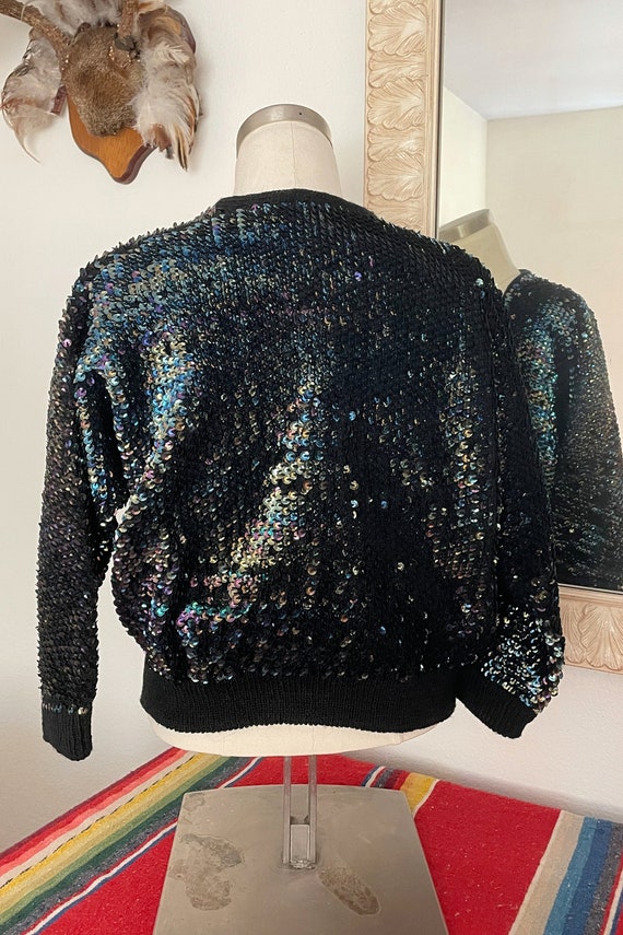 Vintage 50s Sequin Rockabilly Cardigan Sweater M - image 8