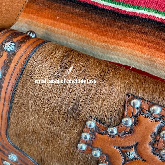 Vintage Tooled Leather Cowhide Shoulder Bag, Meta… - image 10