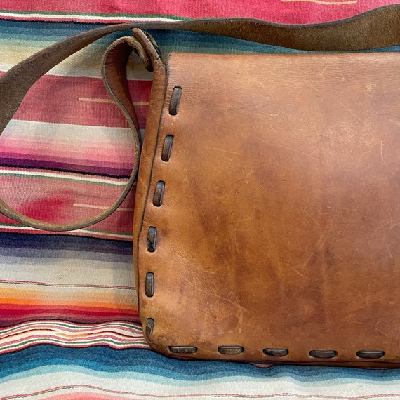 Vintage Handmade Leather Bag, Messenger Style Bag… - image 7