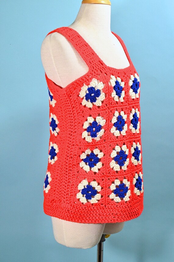 Vintage 70s Granny Square Crochet Top, Americana … - image 5