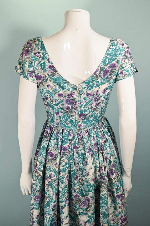 Vintage 50s Abstract Floral Print Dress, Mid Cent… - image 10