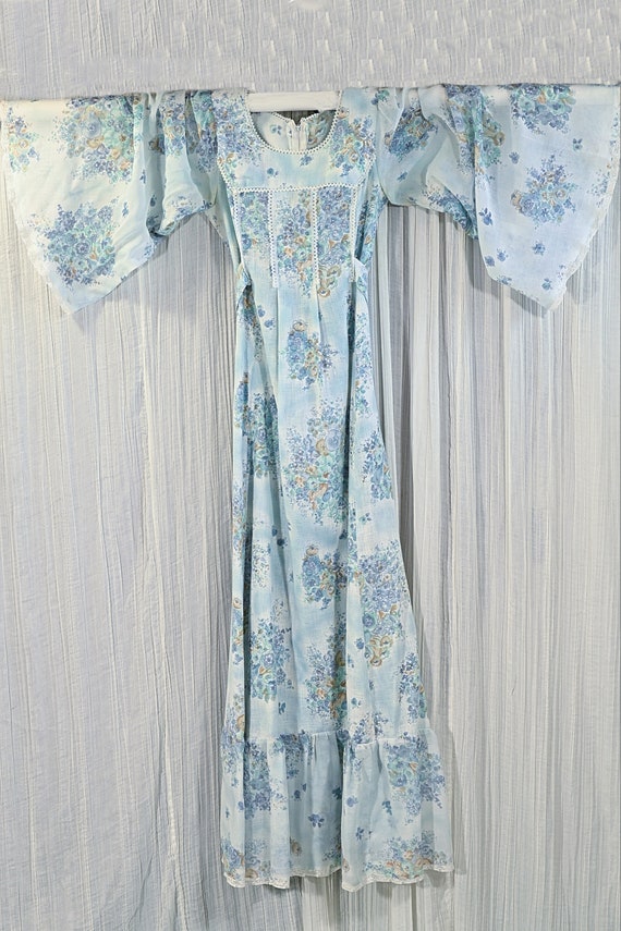 Vintage Angel Sleeve Maxi Dress, Soft Blue Floral… - image 2